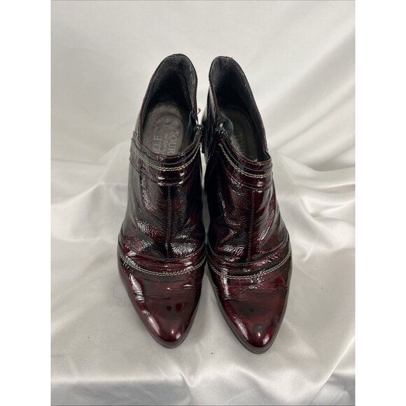 Tour En Ville Patent Leather Burgundy Heeled Booties Womens EU Size 38 - Picture 3 of 10